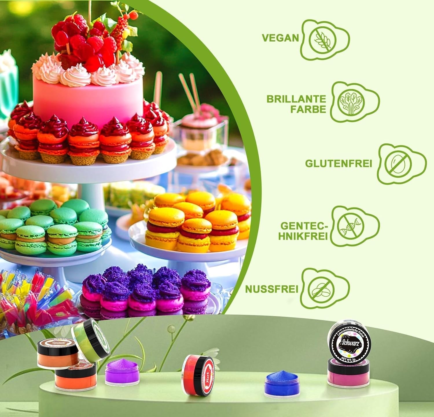 Colorant alimentaire en poudre – 24 colorants alimentaires hautement concentrés, colorants alimentaires vibrants pour gâteaux, macarons, fondants, pâtisseries, glaçages, crème au beurre, biscuits – 2 g (chacun)