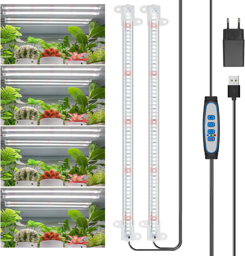 Wiaxulay Lampe LED à Spectre Complet pour Plantes 6000K à Spectre Complet pour Plantes d'intérieur avec minuterie de 6/12/16 Heures 5 Niveaux réglables pour étagère de Plantes succulentes hydroponiques 2 pièces