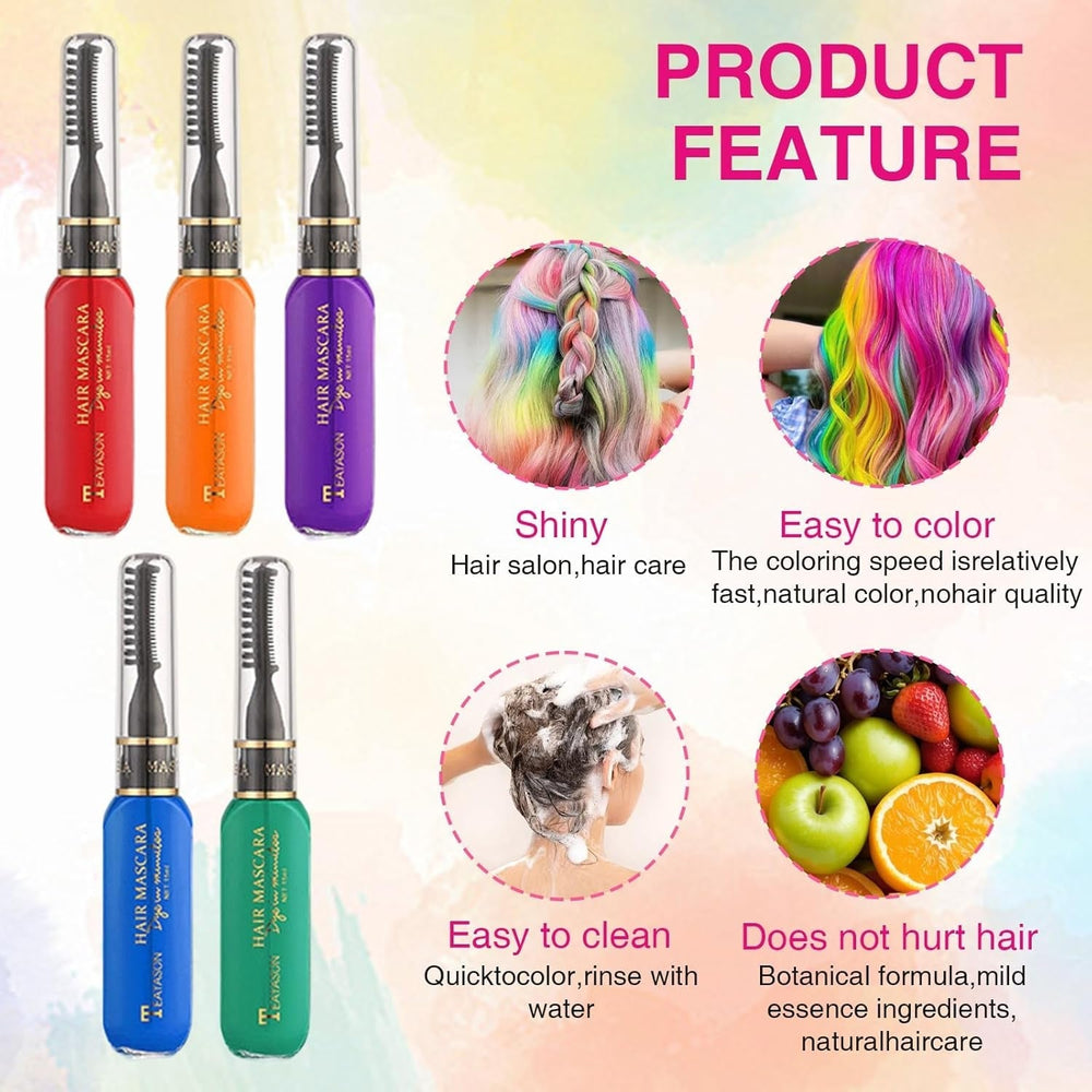 Teinture capillaire temporaire pour enfants, 5 couleurs, Mascara lavable, craie pour Salon de coiffure, boutique Naty