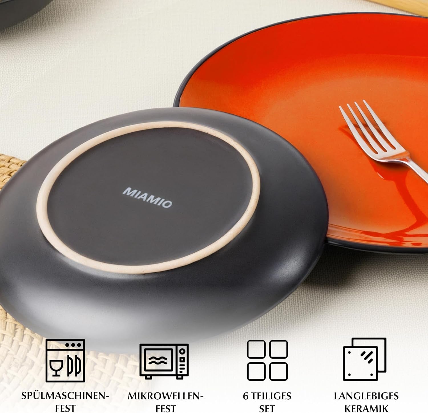 MIAMIO - Lot de 6 assiettes/assiettes en grès céramique - Collection Le Papillon (Coloré, Petites Assiettes (6x))