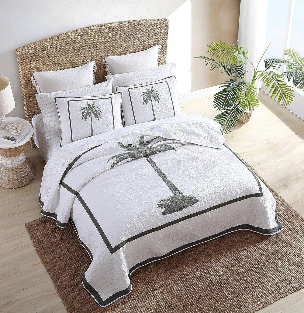 Tommy Bahama Collection Palm Island | Couette - 100% coton, réversible, douce et respirante, prélavée pour plus de douceur, lit king size, gris Couettes et couettes Naty Shop