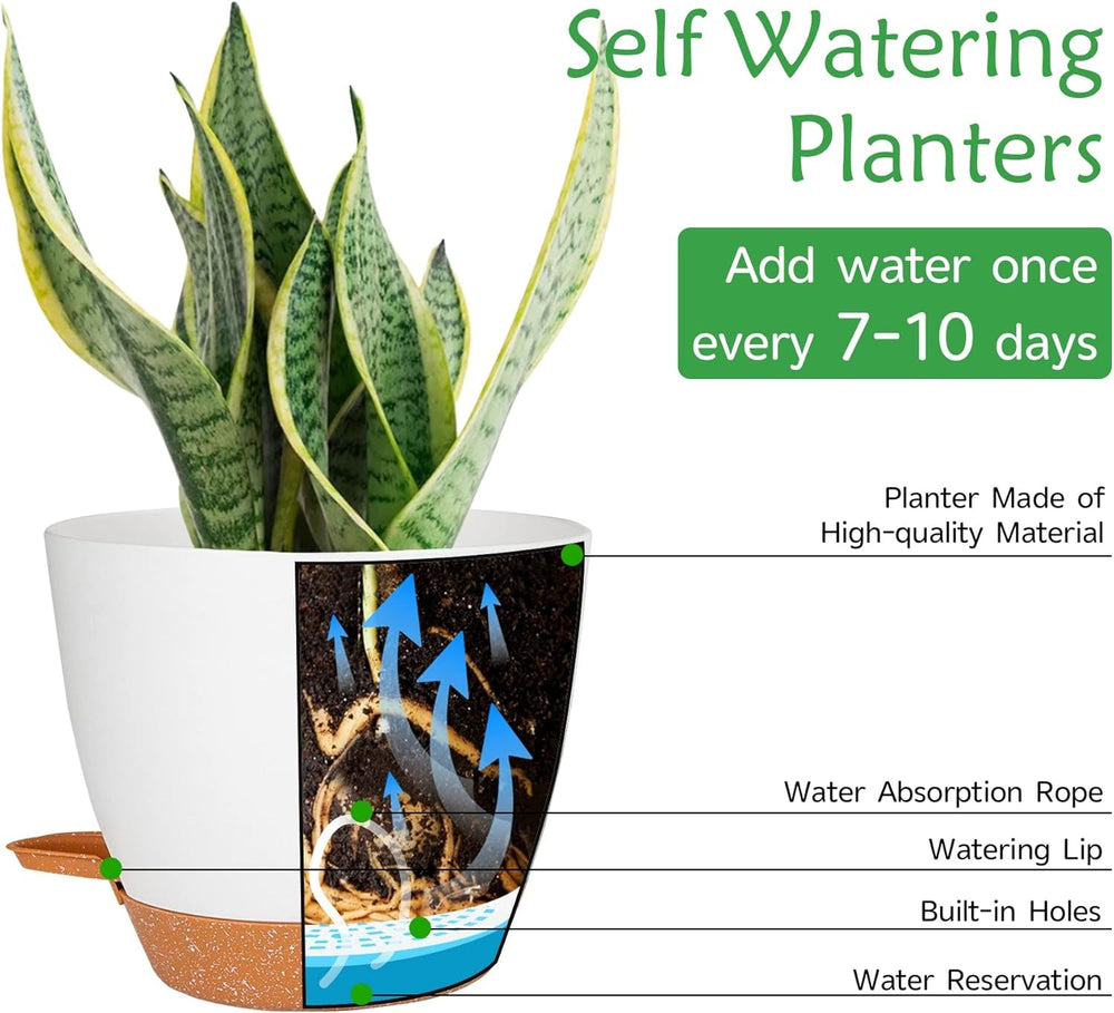 CSYY Pots de Fleurs Ensemble de 7 Pots de Fleurs en Plastique avec système d'arrosage 20,3/19/17,7/16,5/15,2/14/12,7 cm Pots à arrosage Automatique et Soucoupe intérieur extérieur