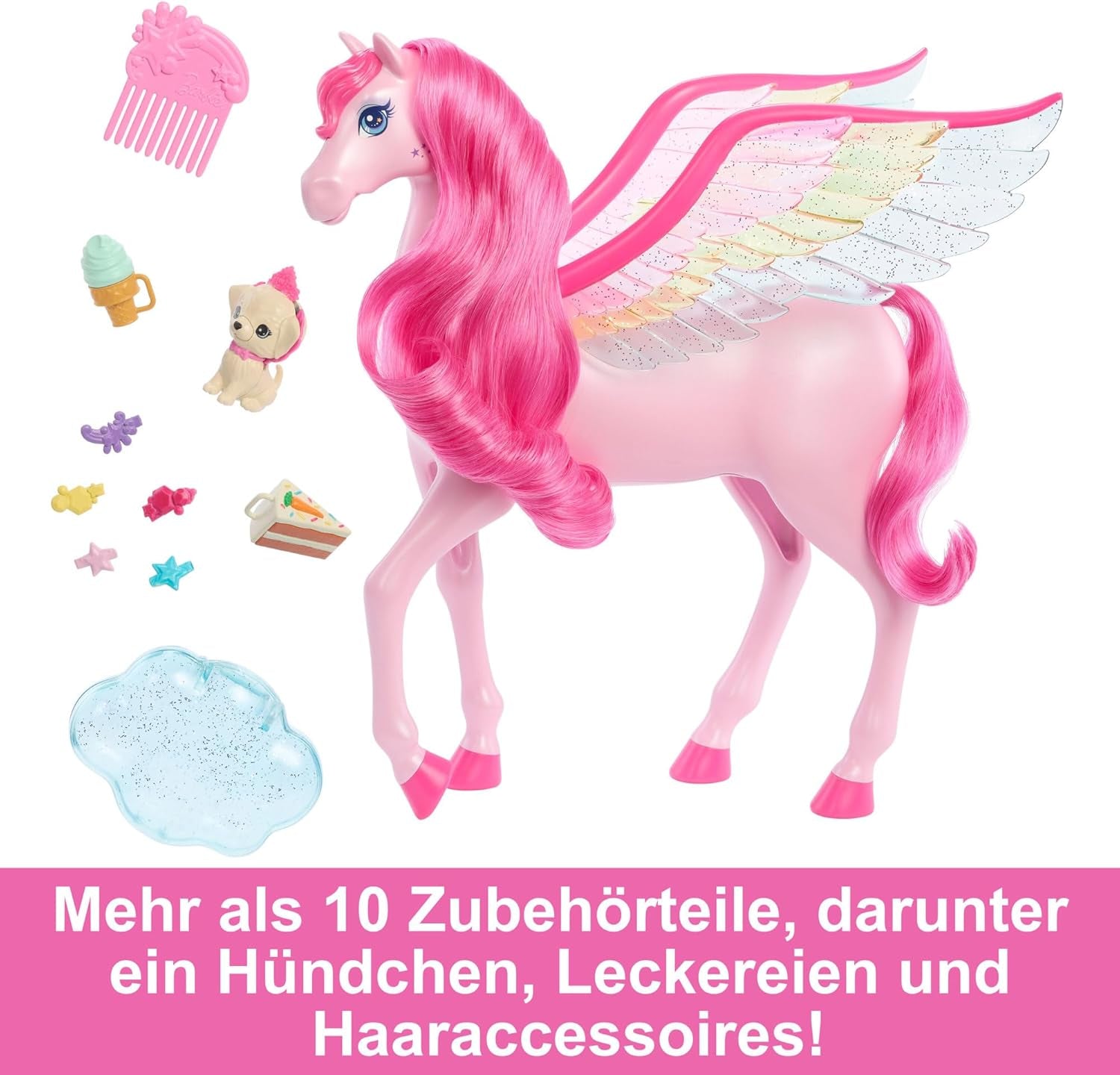 Barbie A Hidden Magic Pegasus - jouet interactif avec lumières et sons, 10 accessoires, ailes arc-en-ciel, pour enfants à partir de 3 ans, HLC41 Naty Shop Dolls