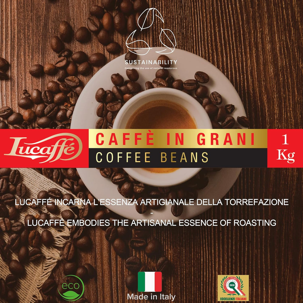 Lucaffé - Kaffeebohnen Mamma Lucia, 1 kg | Café avec poignées pour expresso cremigen | Helle Röstung | Gesmack intensif et cremiger