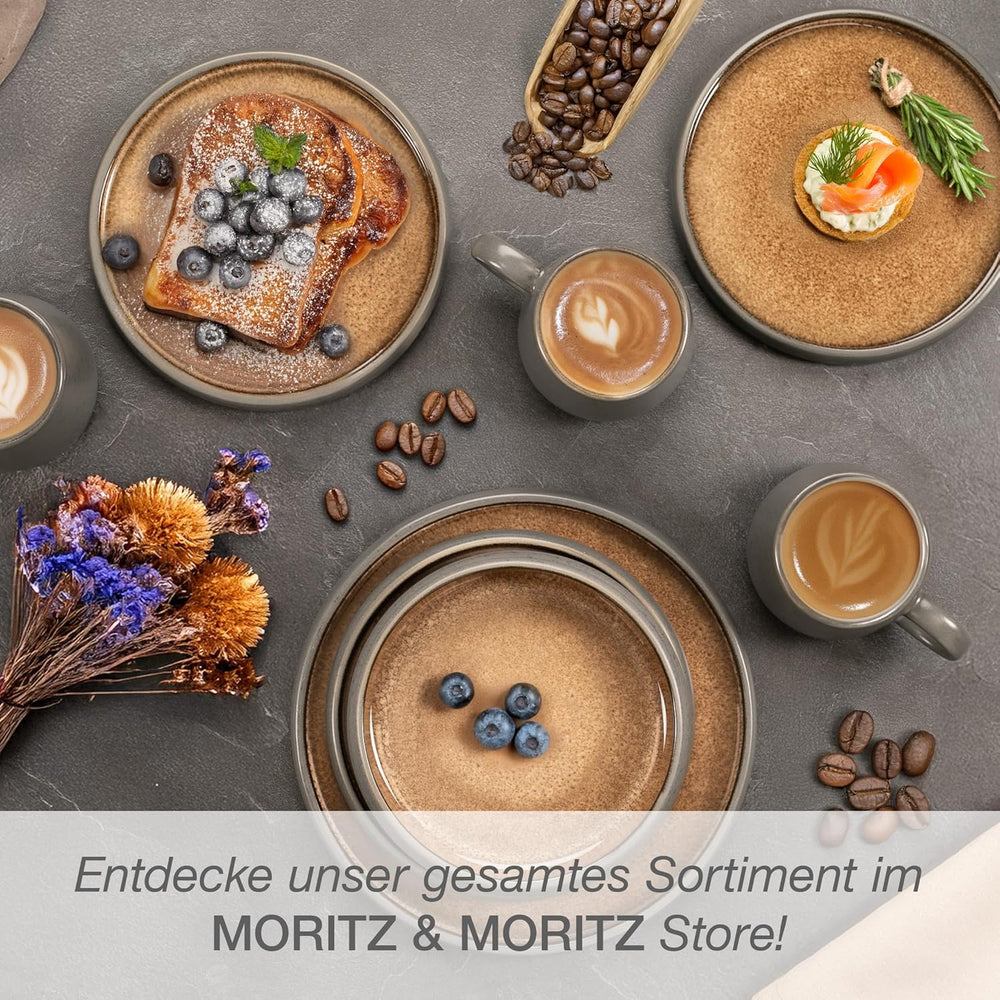 Moritz & Moritz SOLID Service de table en grès 24 pièces pour 6 personnes - Service de table pour 6 personnes composé de 6 assiettes plates, 6 petites assiettes, 6 assiettes plates et 6 tasses avec poignées