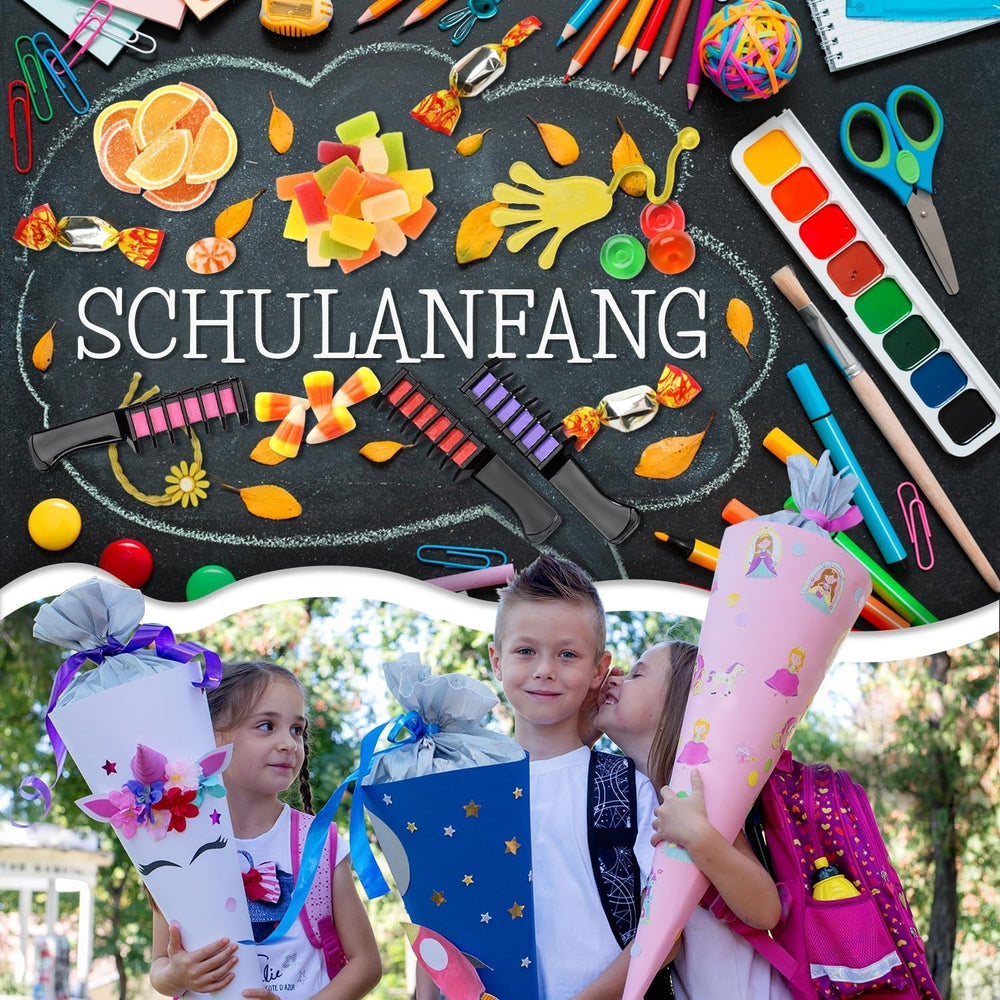 Craie à cheveux Magicat pour filles I 10 couleurs lavables et 5 élastiques à cheveux I Cadeau pour les filles de 4 à 10 ans I Cadeau créatif pour la fête d'anniversaire des enfants 2025 I Coloration pour cheveux Naty Shop sûre et colorée