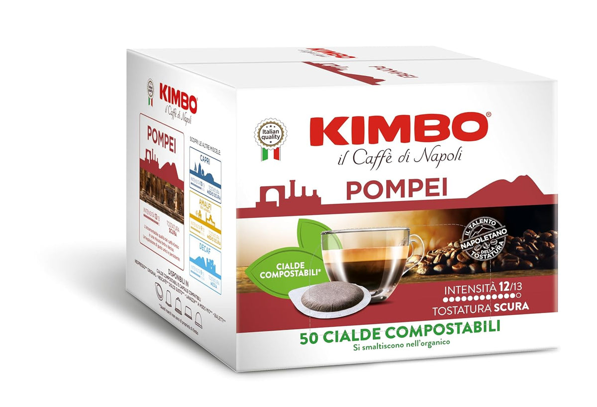 , Le Meraviglie del Gusto Pompei, 50 Kaffeepads, Starke und Entschlossene Mischung, Intensität 12/13, Dark Röstung, 1 Packung mit 50 Pads
