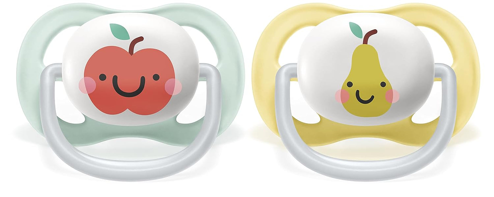 Sucette Philips AVENT ultra air - paquet de 2, sans BPA, respirante, pour bébés de 0 à 6 mois, avec étui de transport et stérilisation, pomme/poire (modèle SCF080/17)