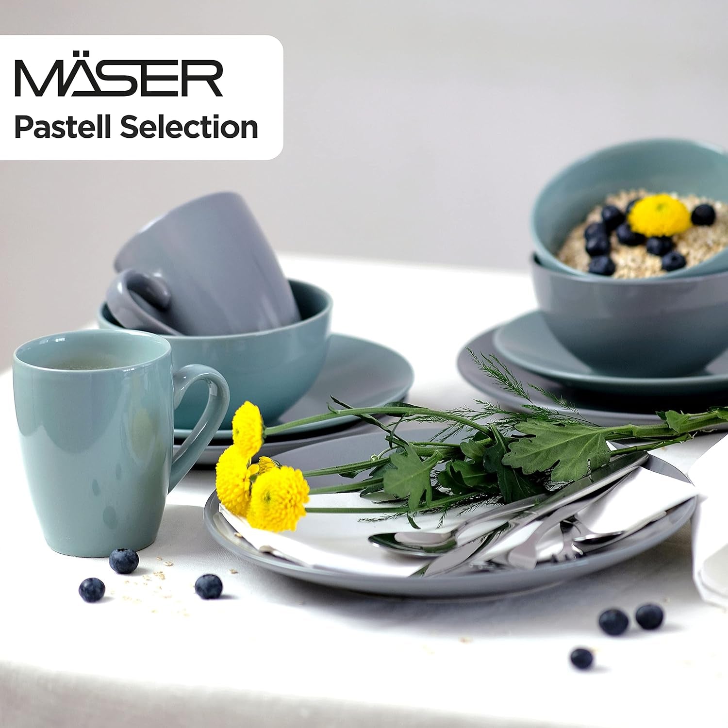 MÄSER Pastel Selection, Modernes Geschirr Set für 4 Personen, 16-teiliges Kombiservice en Keramik, Steinzeug, Turquoise-Grün