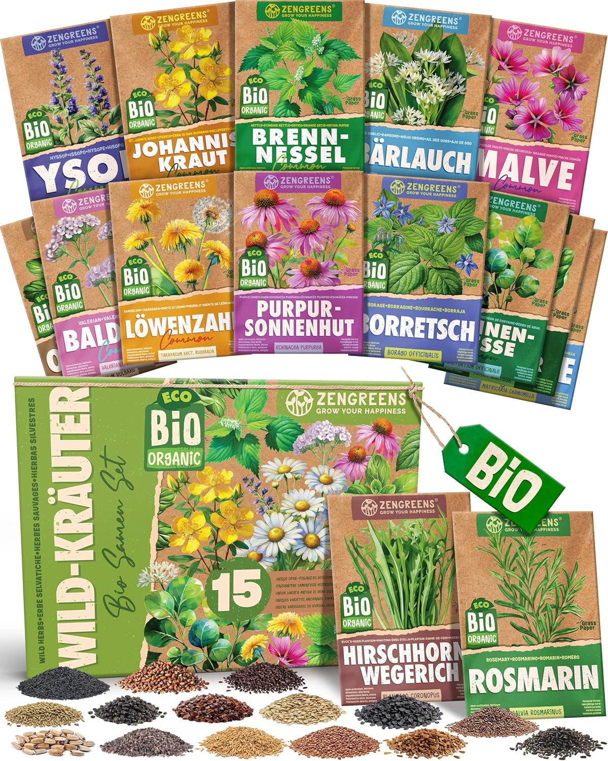 Graines de basilic biologiques dans un ensemble de 6 - 6 graines de basilic pour une culture facile dans le jardin, le balcon ou le parterre surélevé - Graines de plantes - Semis