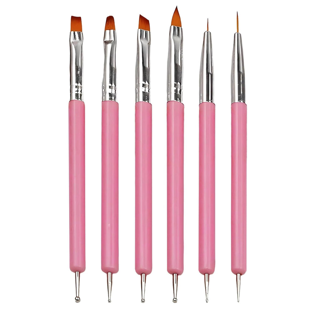 6 pièces Double-Ende Nagel Pinsel, Nageldesign Pinsel, Double-Ende Nail Art Pinsel Kit Professionnel Maniküre Werkzeuge Kit (Noir)