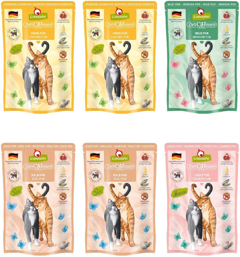 Granatapet Delicatessen Chicken PUR, hrană umedă pentru pisici, hrană fără cereale & fără zahăr adăugat, hrană pentru pisici cu conținut ridicat de carne & uleiuri de înaltă calitate, 6 X 400 G