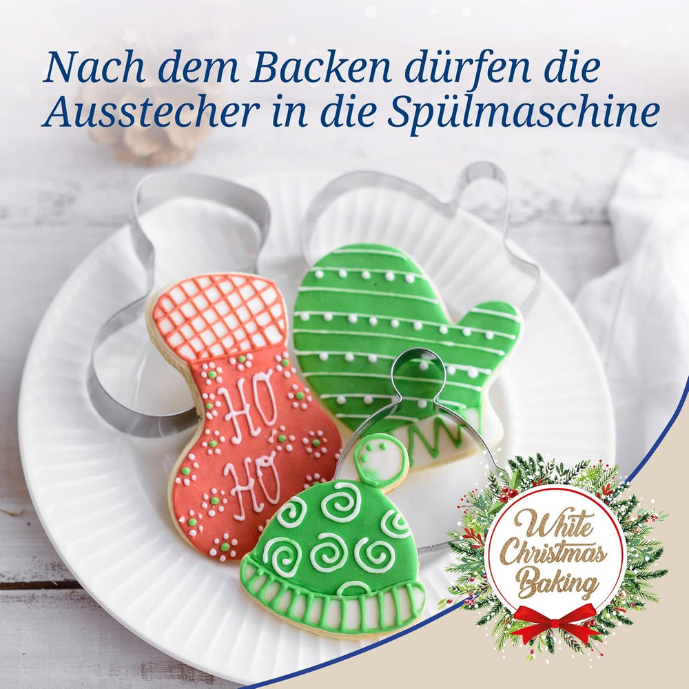 Dr. Oetker Lot de 3 emporte-pièces de Noël – Emporte-pièces blancs pour la pâtisserie de Noël – Emporte-pièces en acier inoxydable pour Noël