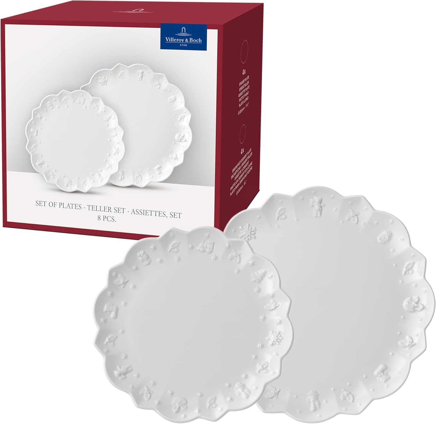 Villeroy & Boch Toy's Delight Royal Classic Service de table 8 pièces, passe au lave-vaisselle et au micro-ondes, blanc, assiettes, service de table pour 4 personnes, vaisselle de Noël, jouets, porcelaine premium