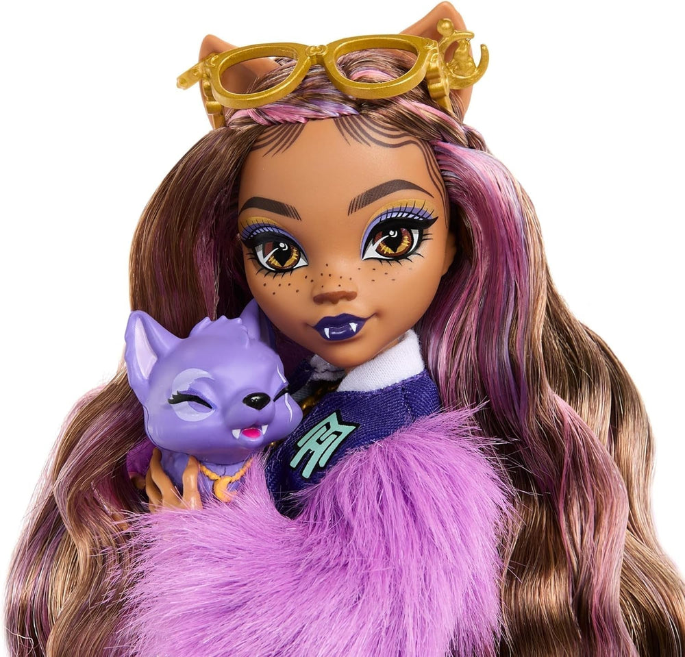 Poupée Monster High Clawdeen Wolf avec Crescent Dog et accessoires comme un sac à dos, un calendrier, des collations et plus encore, HRP65 Naty Shop Dolls