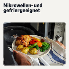 Amazon Basics Service de table en grès émaillé, 18 pièces, 6 ensembles complets, passe au lave-vaisselle, ivoire