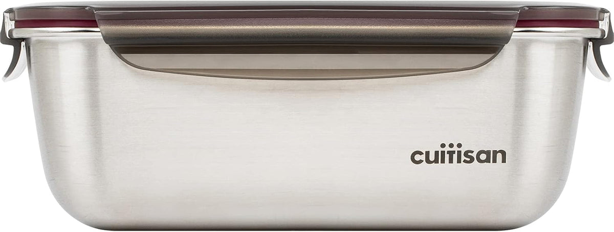 CANDL Cuitisan (Flora) Pot de conservation des aliments en acier inoxydable avec couvercle à clip, rectangulaire, adapté au micro-ondes + four, pot de conservation, EC7-SS10 2800 ml Naty Shop Boîtes de conservation des aliments 25,9 cm x 19,5 cm x 9,6 cm / 2800 ml
