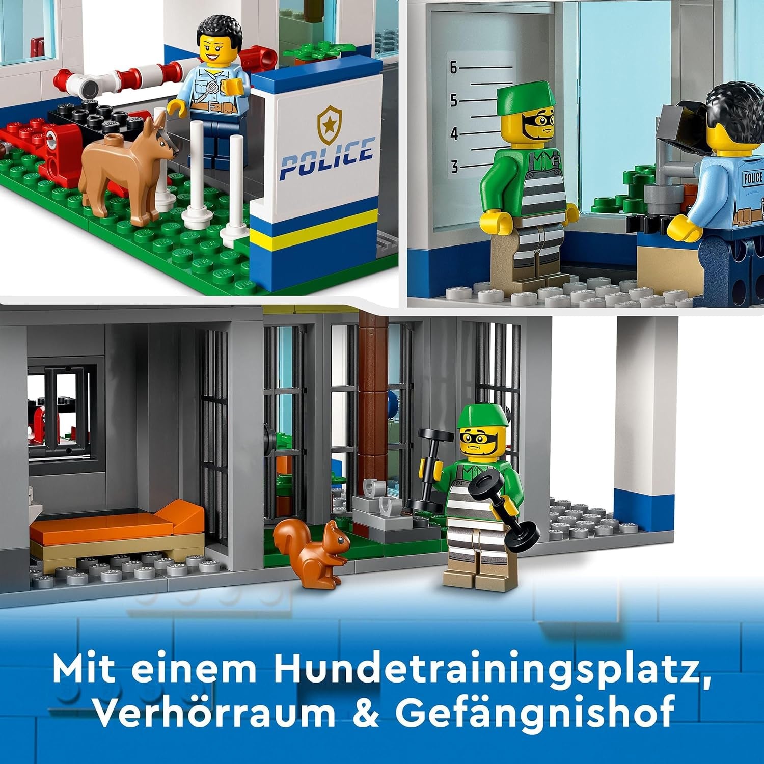 LEGO 60316 Le commissariat de police de la ville avec une voiture de police, une voiture et un hélicoptère, construit dans un bain avec 3 figurines, jeu de police pour garçons et filles à partir de 6 ans, jeu pour enfants