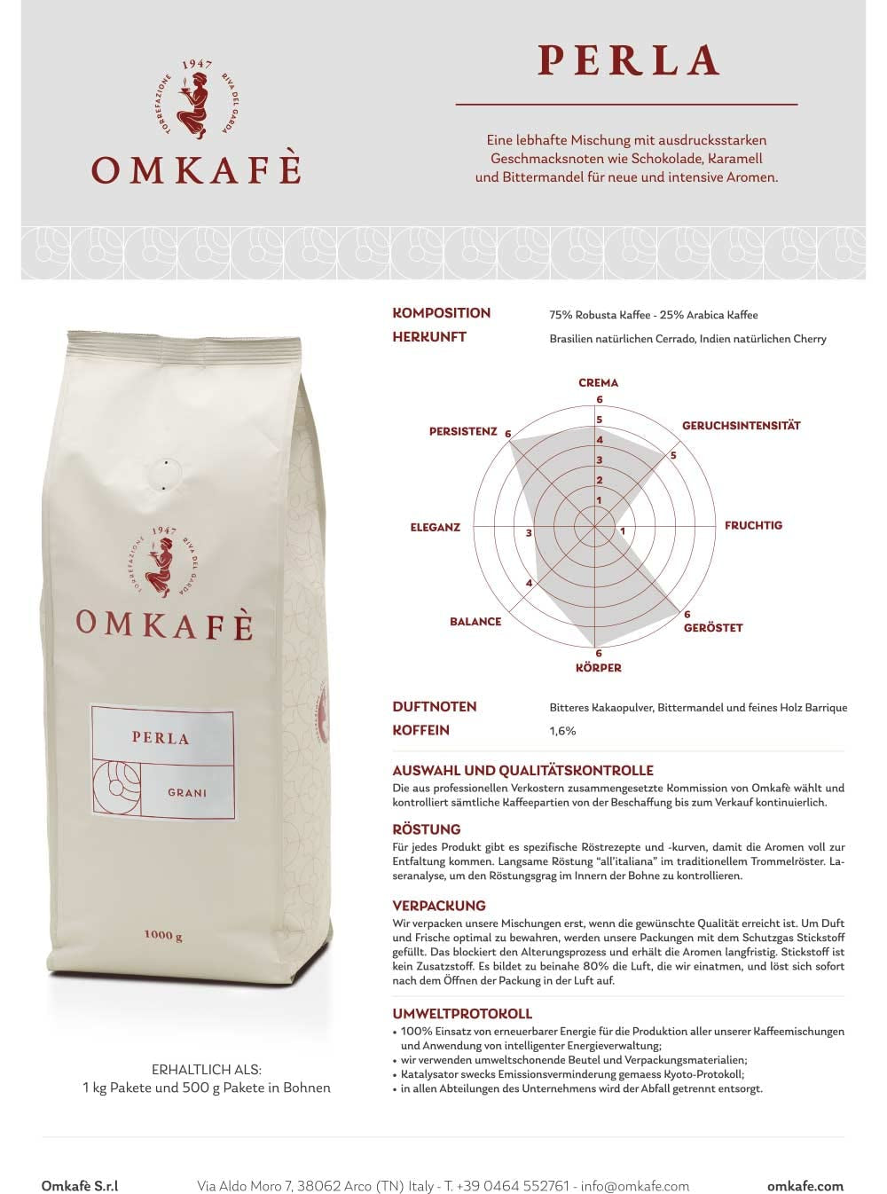 Nouveaux grains de café Perla | Le plaisir du café comme en Italie | Boulangerie familiale italienne, Poids : 12 x 1 kg