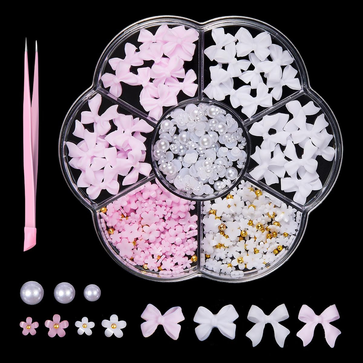 GZMAYUEN 920 pièces perles à dos plat or argent pour ongles, perles à ongles demi-brun blanc beige, petites perles à dos plat demi-brun pour décoration d'art d'ongle bricolage