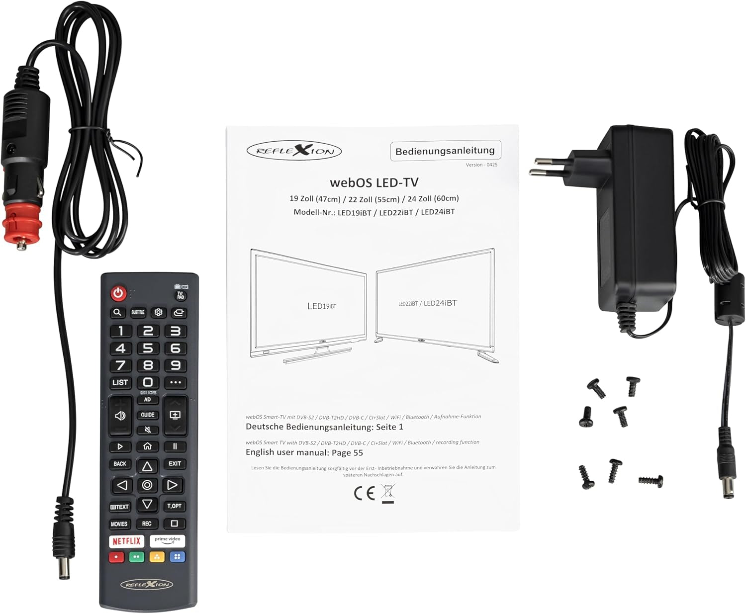 Televizor inteligent REFLEXION LED19iBT de 19 inci (HD Ready, DVB-T2/S2/C, HDMI, CI+, Bluetooth, WLAN, 12V/230V) – Televizor ușor de camping pentru rulote, autorulote, bărci și camioane cu VESA 100x100