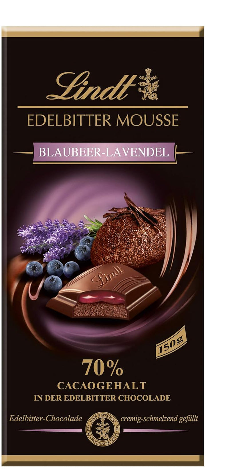 Mousse au chocolat noir Lindt avec piment et cerises | Barre 150g | Avec 70% de cacao et garniture de mousse au chocolat noir et piment cerise | Barre de chocolat | Chocolat noir