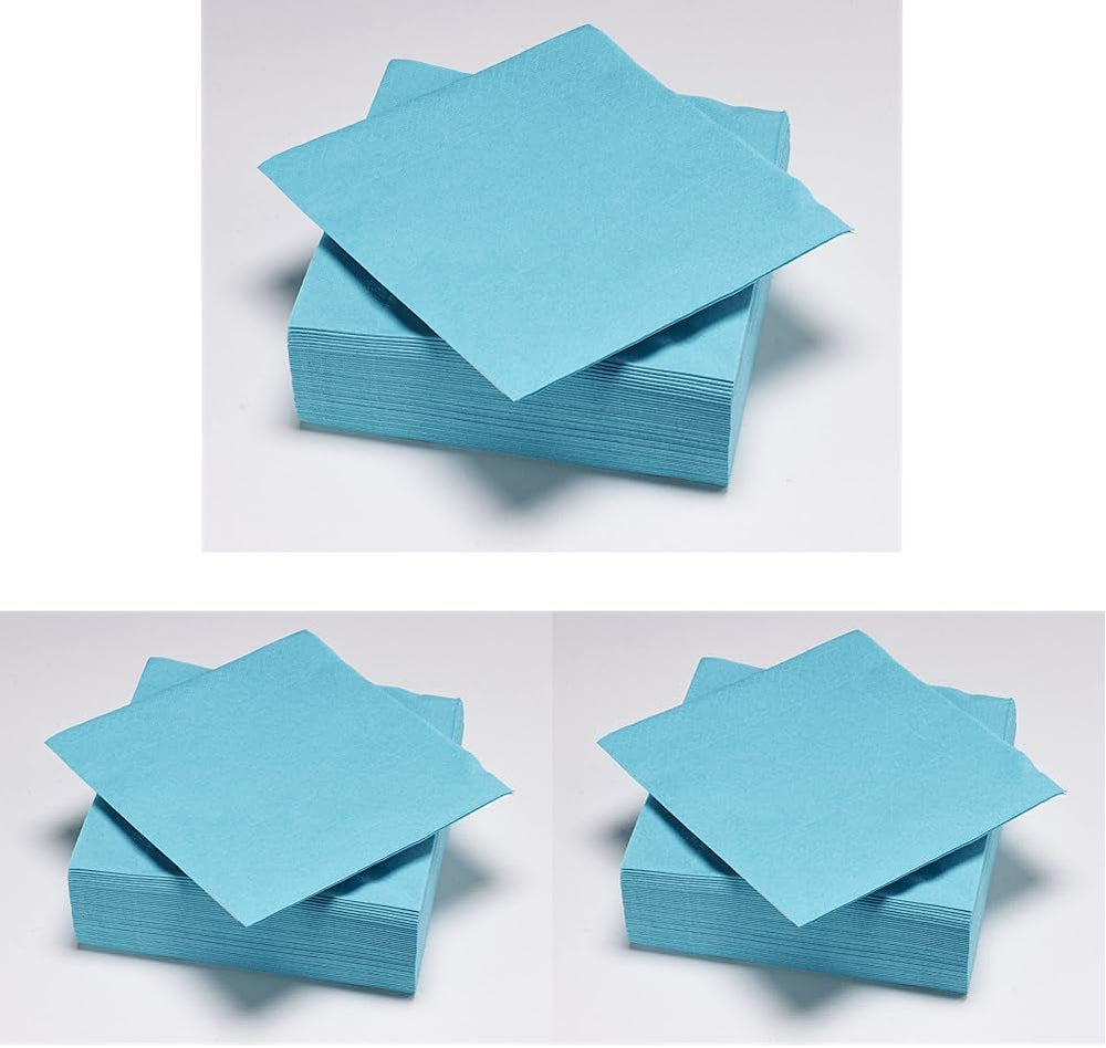 50 serviettes, coton, 33 x 33 cm, 2 épaisseurs, turquoise, cellulose Fsc, 33 x 33 cm (lot de 3)