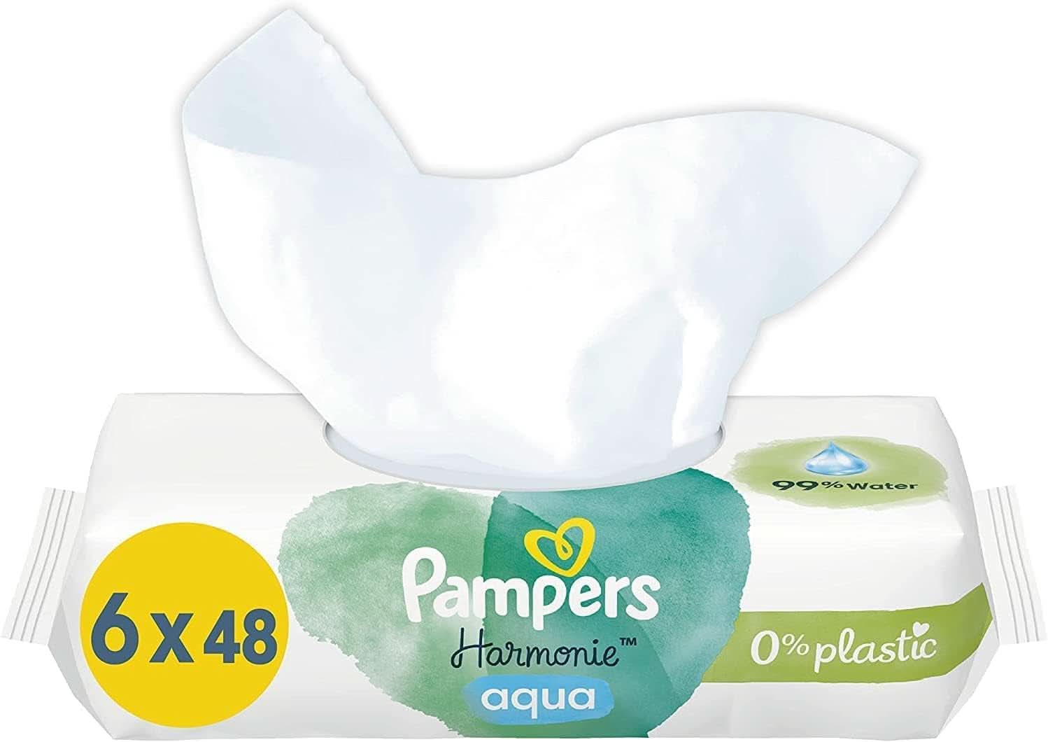 Șervețele umede Pampers Harmonie Aqua, șervețele umede care ajută la restabilirea valorii naturale a pH-ului pielii, loțiune ușoară cu 99% apă Servetele Umede Bebelusi Naty Shop 288 servetele