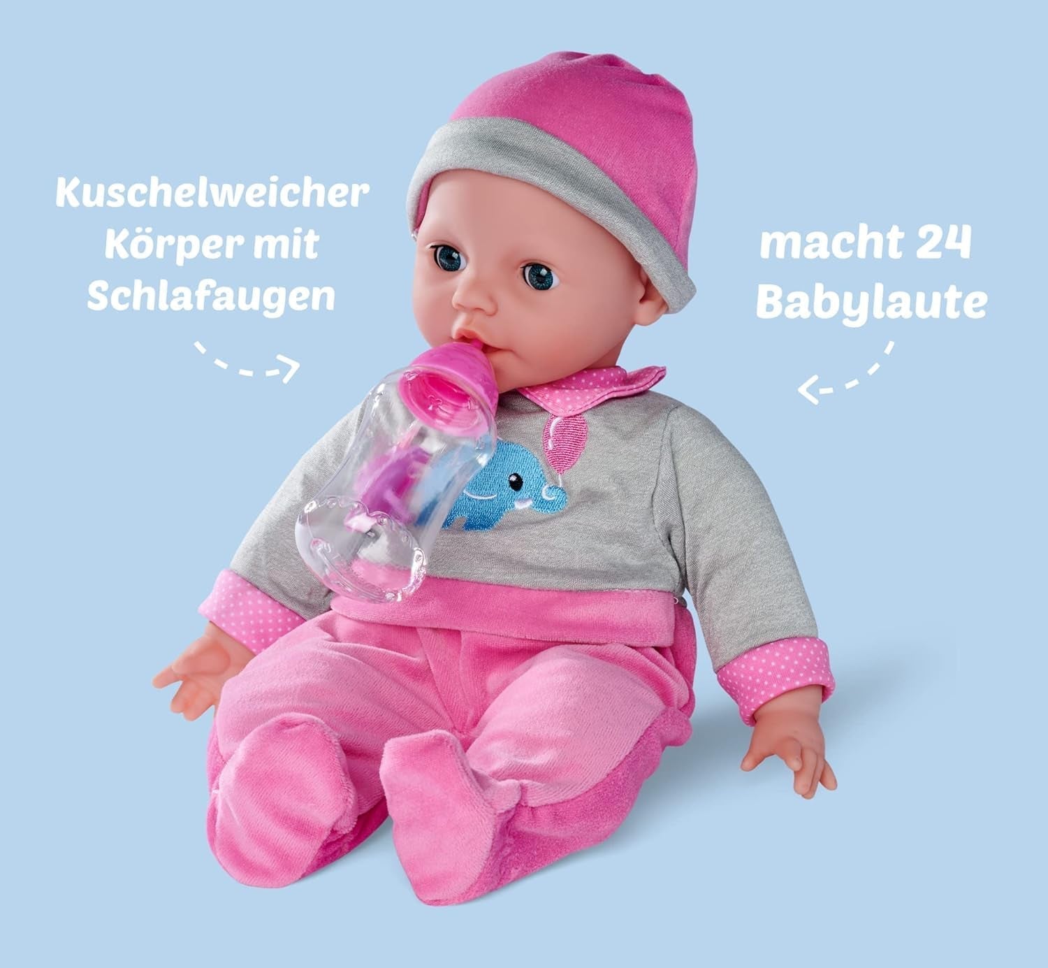 Simba 105140066 - Laura Interactive, poupée au corps souple avec des yeux endormis, babille en bougeant, boit au biberon et dort, 40cm, poupée à partir de 2 ans Naty Shop Dolls