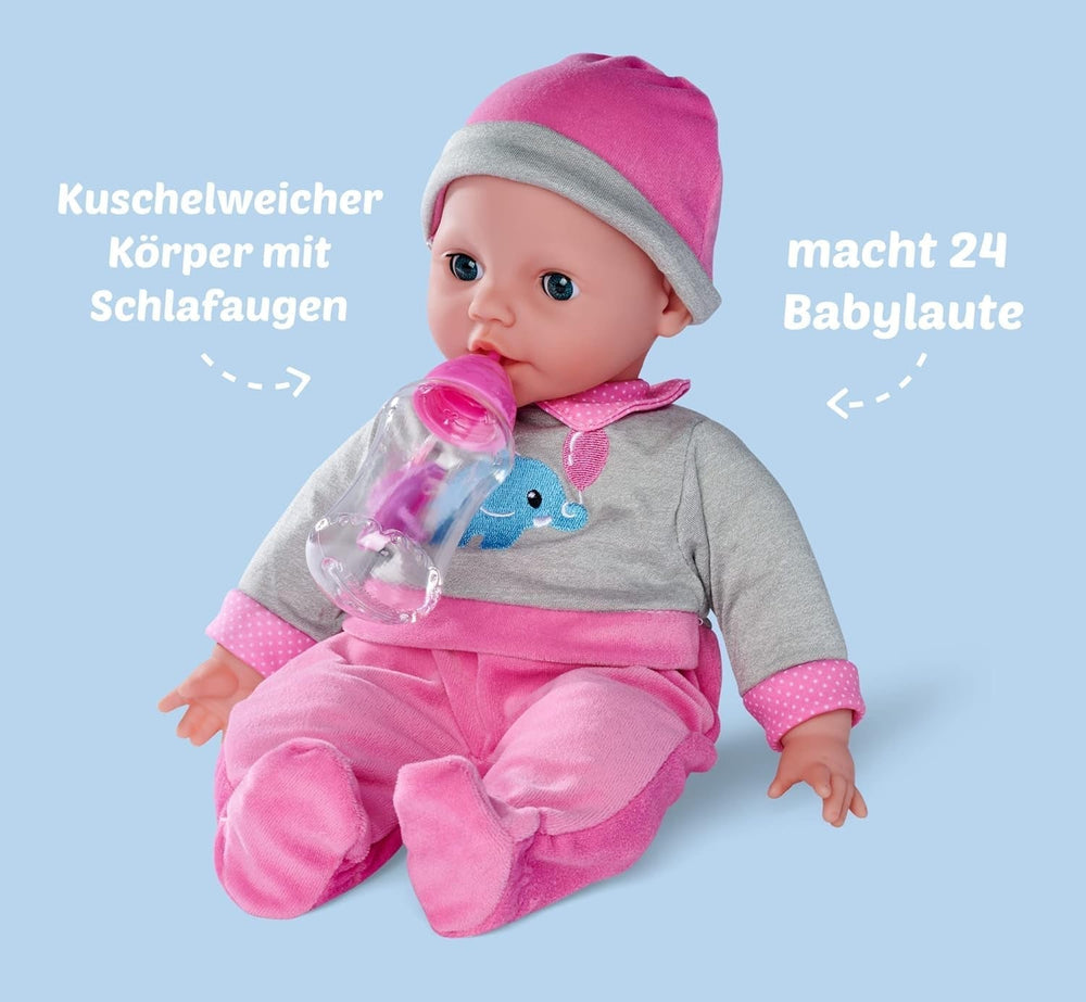 Simba 105140066 - Laura Interactive, poupée au corps souple avec des yeux endormis, babille en bougeant, boit au biberon et dort, 40cm, poupée à partir de 2 ans Naty Shop Dolls