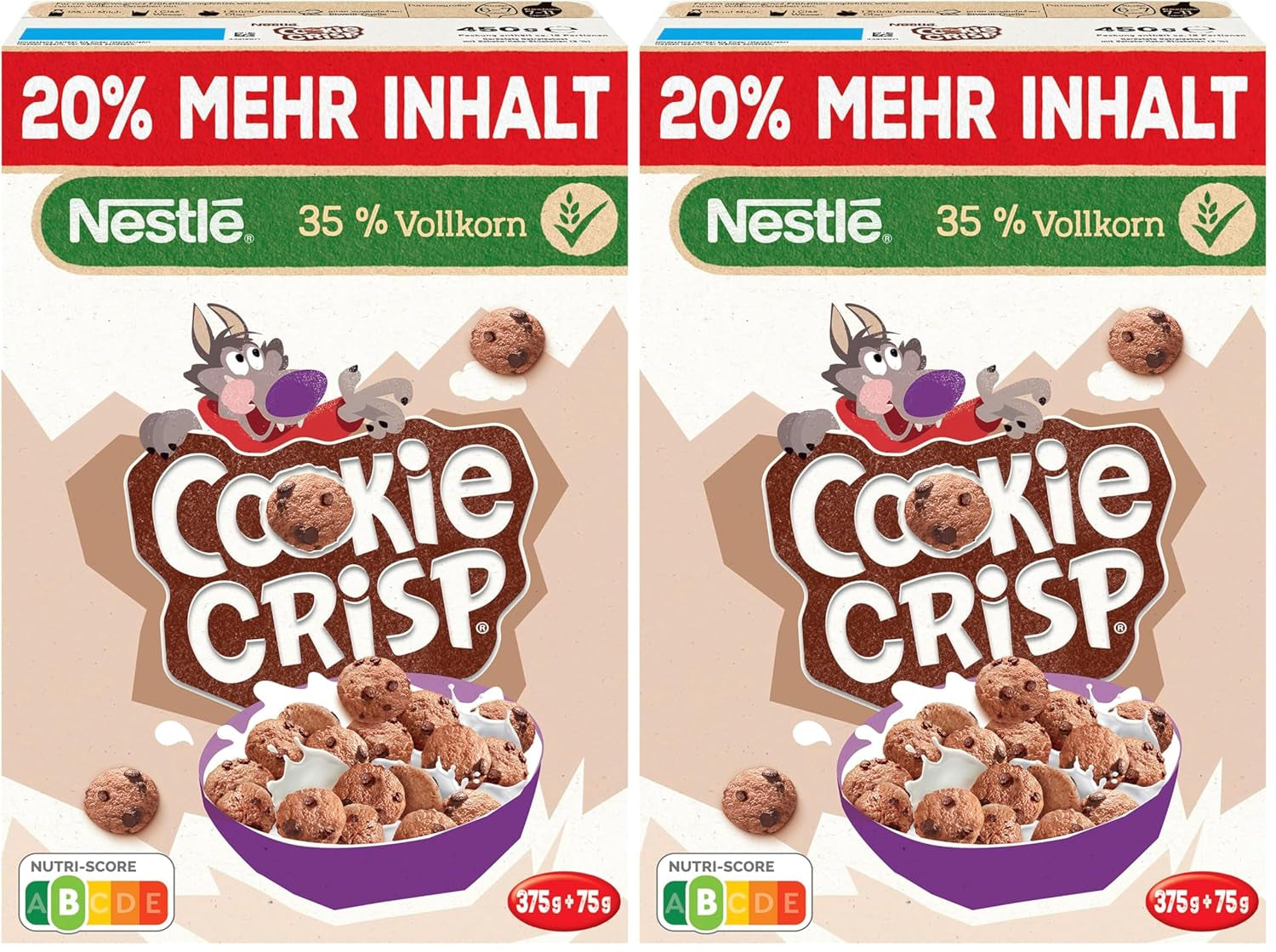 Nestlé Cookie Crisp (+20%), céréales de petit-déjeuner à grains entiers pour enfants, paquet de 1 (1x450g)