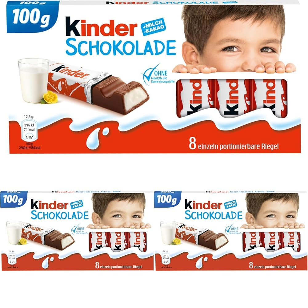 Kinder Chocolate - Barres de chocolat au lait fourrées - 1 paquet contenant 24 barres individuelles (24 x 12,5 g).