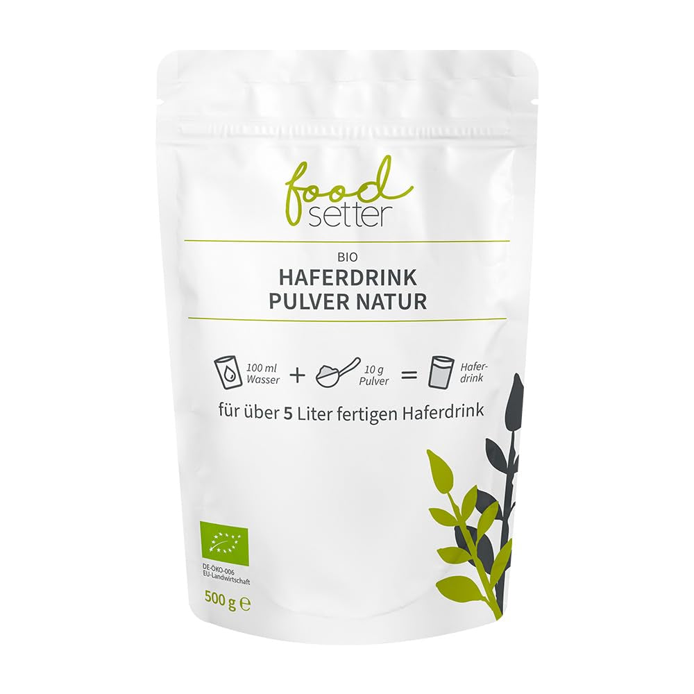 foodsetter Bio Haferdrink Pulver | Sachet de 500g | Poudre de Hafer | Haferpulver instantané | Bio-qualité | Végétalien | Sans gluten | Ohne Zuckerzusatz | 0,5 kg