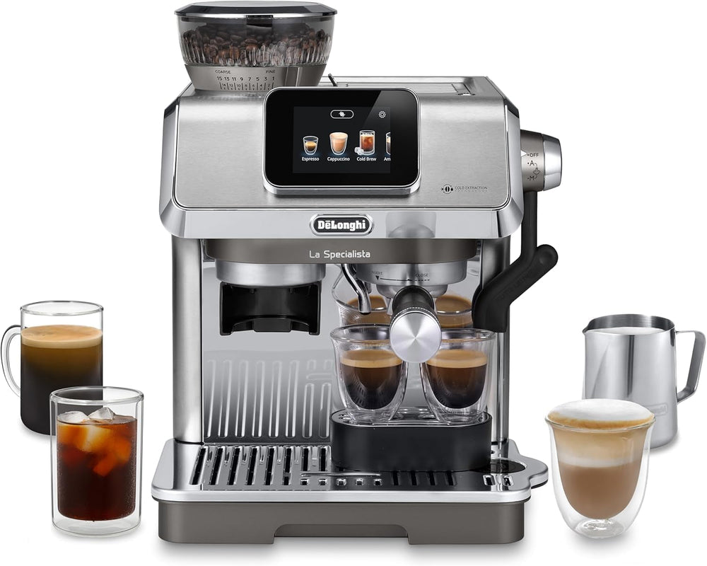 De'Longhi La Specialista Arte EC9155.MB Machine à expresso porte-filtre avec moulin, 8 niveaux de mouture, pression 15 bars, 3 niveaux de température, mousseur à lait, 1550 W, réservoir 1,7 L, acier inoxydable/noir, kit barista inclus