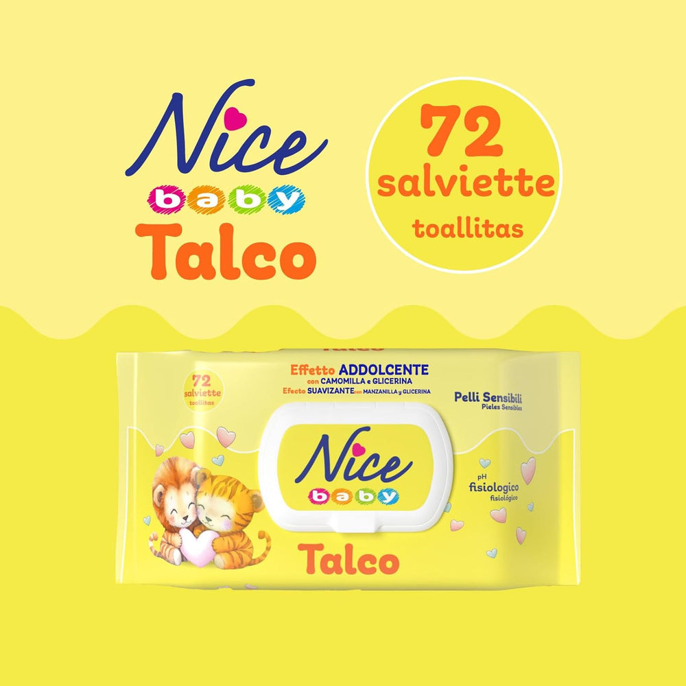 NICE Baby Lingettes Humides 72pcs Avec Couvercle Parfum Talc Matériaux Naturels Nettoyage Doux Bébé 1pc
