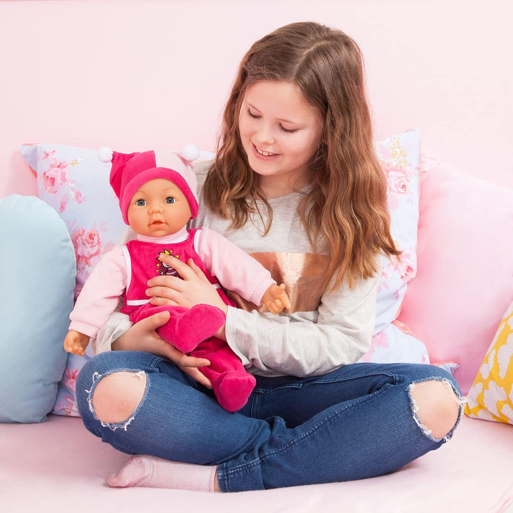 Funktionspuppe Hello Baby mit Geräuschen, bewegt den Mund, poupée interactive, Babypuppe, avec accessoires, 46 cm, rose