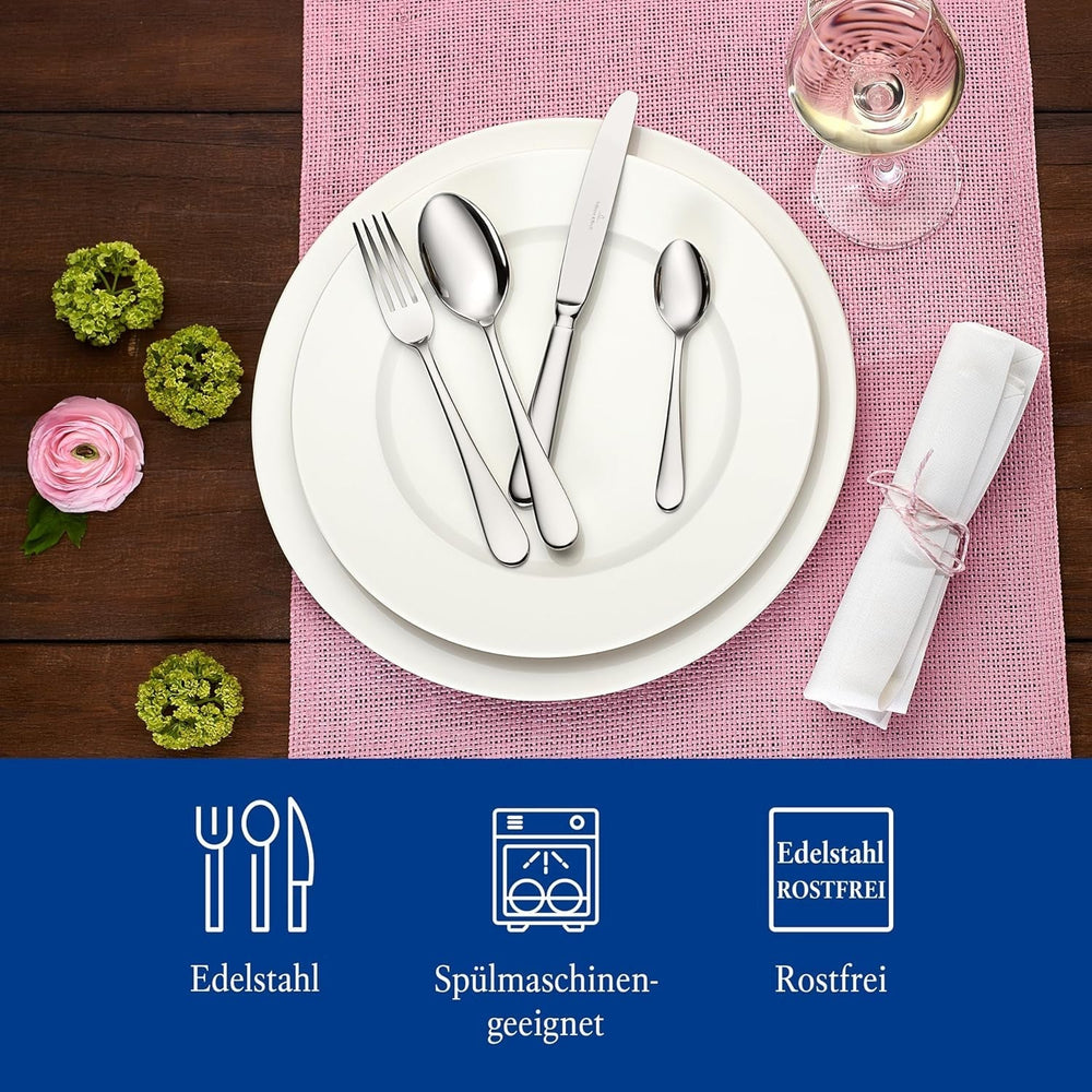 Villeroy & Boch – Oscar Tafelbesteck 24 Teilig 6 Personen, Spülmaschinenfest, Rostfrei, Besteck Set, Essbesteck, Messer Gabel Löffel Set, Cutlery Set, Besteckset Edelstahl, Edelstahl Bucatarie Naty Shop