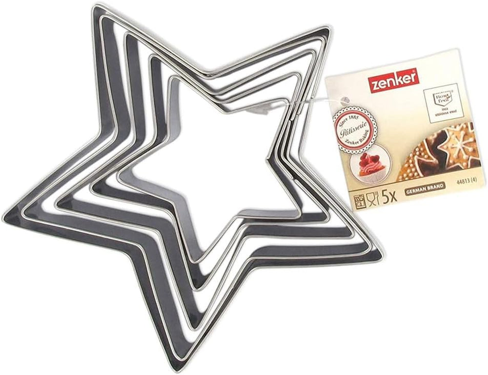 Zenker 44813 Lot de 5 emporte-pièces étoiles, lot de 5 emporte-pièces étoiles, acier inoxydable, argent, 6-12 x 2,5 cm