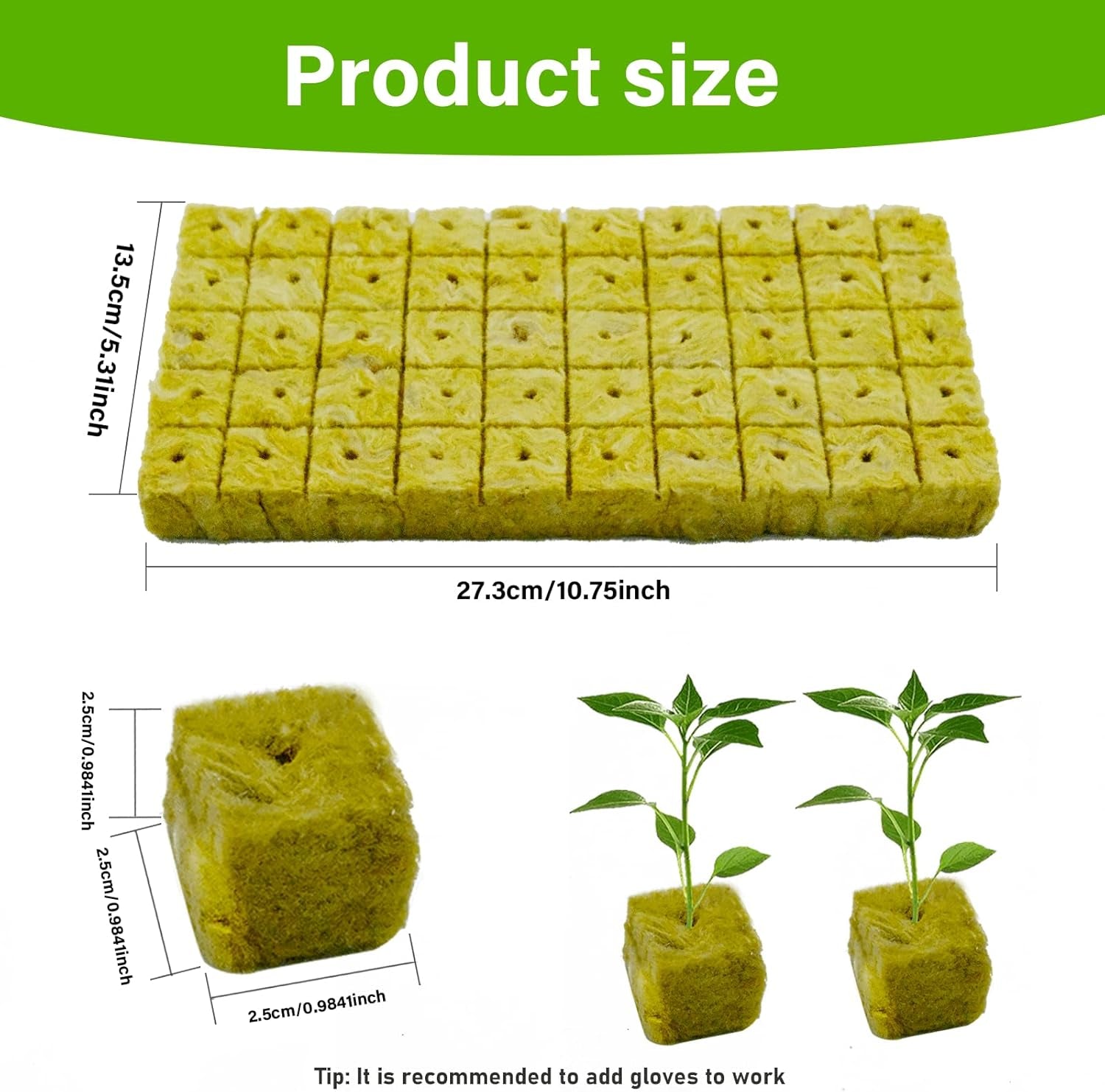 100 pièces de laine de roche Anzucht Würfel 2.5x2.5x2.5CM Rockwool Cube Anzuchtmatte Steinwolle Anbau Hydrokultur Umpflanzen für Bodenlose Anzucht Setzlinge Stecklinge Klonpflanzen