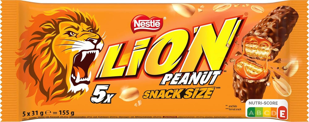 Barre de chocolat aux cacahuètes enrobée de chocolat au lait, délicieuse garniture au caramel, cacahuètes et gaufrettes croustillantes, paquet de bonbons en vrac, 1 paquet (5 x 31 g)