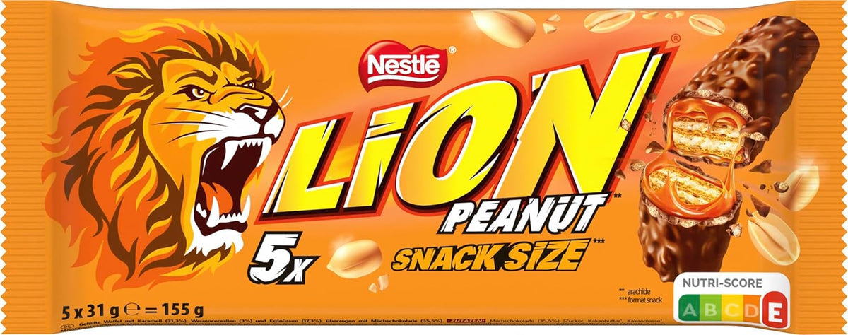 Barre de chocolat aux cacahuètes enrobée de chocolat au lait, délicieuse garniture au caramel, cacahuètes et gaufrettes croustillantes, paquet de bonbons en vrac, 1 paquet (5 x 31 g)