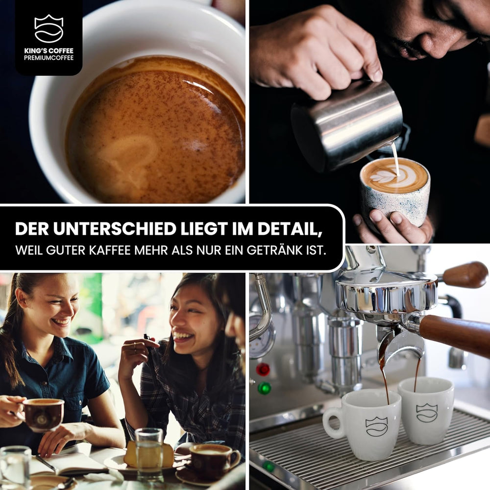 KING'S COFFEE - BLACK EDITION - 1 kg de grains de café crème intense - Café à faible acidité - Torréfaction en petits lots d'Italie - Grains d'espresso Arabica forts (mélange) pour machines entièrement automatiques et porte-filtres