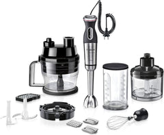 Bosch Stabmixer Ergomaster Serie 6 MSM6M810, Einhändig Bedienbar, 10 Jahre Motorgarantie, Edelstahl-Klingen, Verschleißfreie Keramik-Kupplung, Luftkühlung, Quattroblade, Mixbecher, 1200 W, Edelstahl Kitchen Naty Shop 7-In-1, 1000 Watt