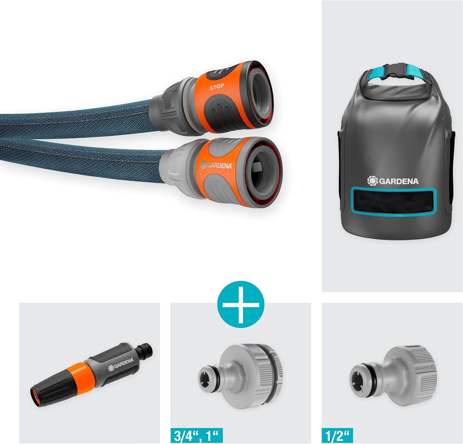 Gardena Liano Xtreme 1/2 pouce, Set 15 m + Sac : Tuyau d'arrosage textile extrêmement robuste avec sac, avec tuyau intérieur en PVC, léger, résistant aux intempéries (18468-20)