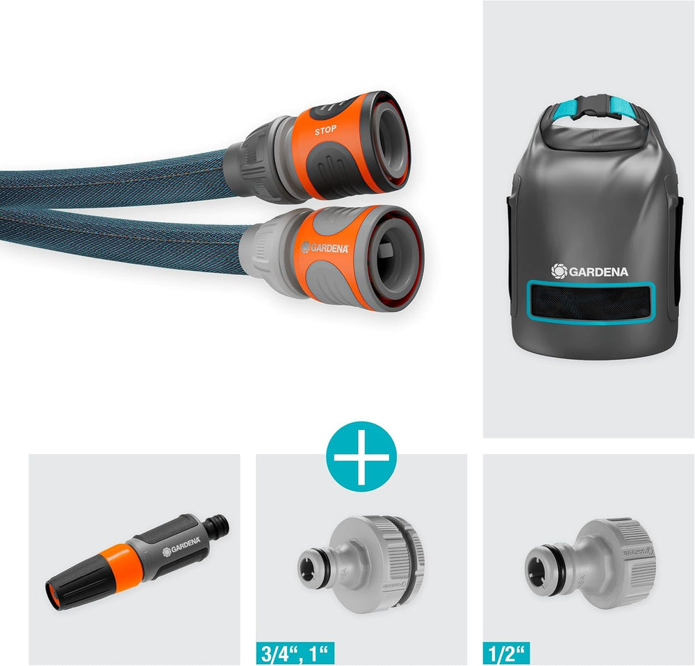 Gardena Liano Xtreme 1/2 pouce, Set 15 m + Sac : Tuyau d'arrosage textile extrêmement robuste avec sac, avec tuyau intérieur en PVC, léger, résistant aux intempéries (18468-20)