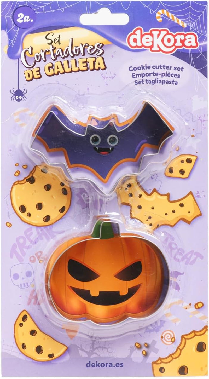 dekora - Set d'emporte-pièces Halloween pour enfants - 2 emporte-pièces en métal : Citrouille et Lilas - Emporte-pièces et emporte-pièces - Idéal pour décorer des citrouilles et des bonbons d'Halloween entre 6 et 9 cm