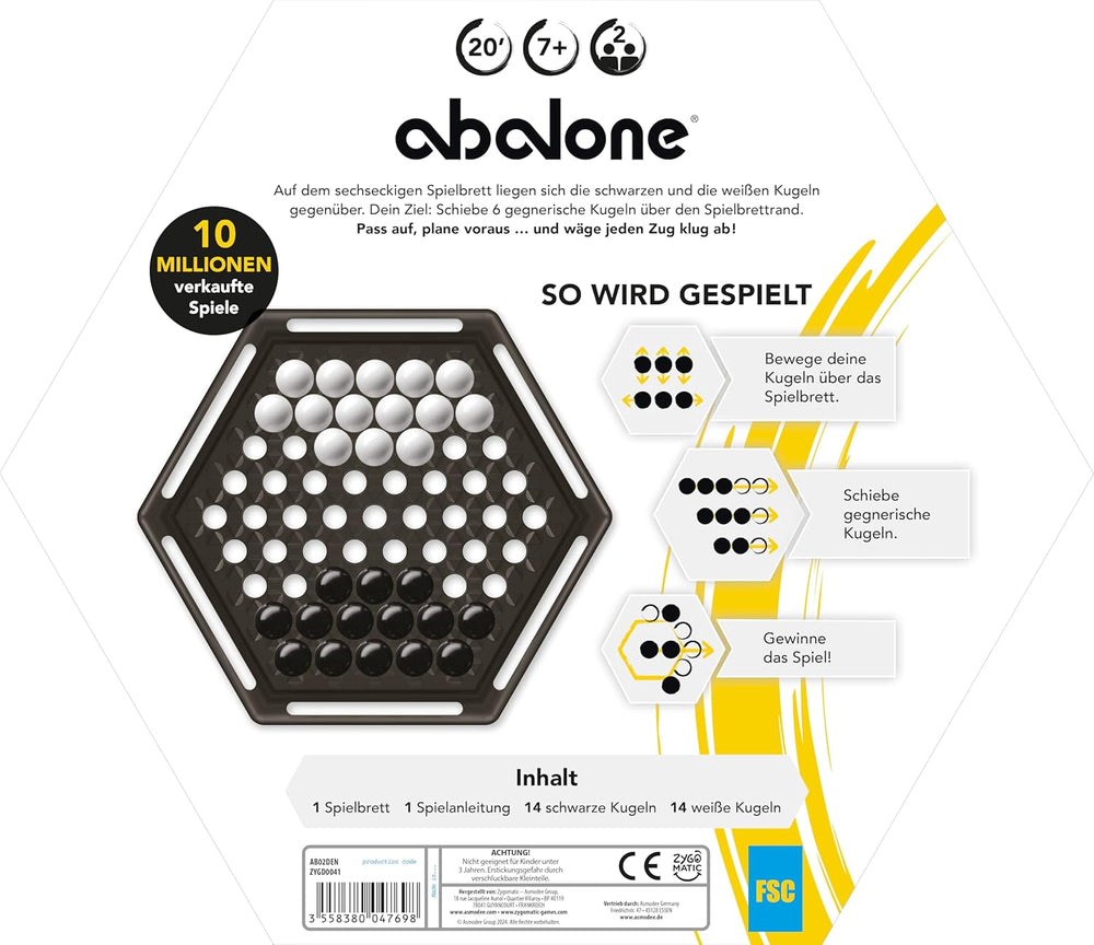 Asmodee, Abalone, Jeu familial, Jeu de stratégie, 2 joueurs, 7 ans et plus, 20+ minutes, Allemand