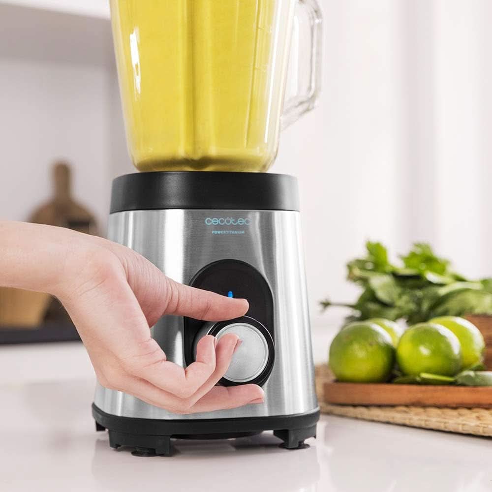 Cecotec Mélangeur Glas Power Schwarz Titan 1000 INOX. 1000 W, Edelstahlgehäuse, 6-Blatt-Blatt Mit Schwarzer Titanbeschichtung, 1,5-L-Glaskrug, 5 Geschwindigkeiten [Energieeffizienzklasse a +] Cuisine Naty Shop