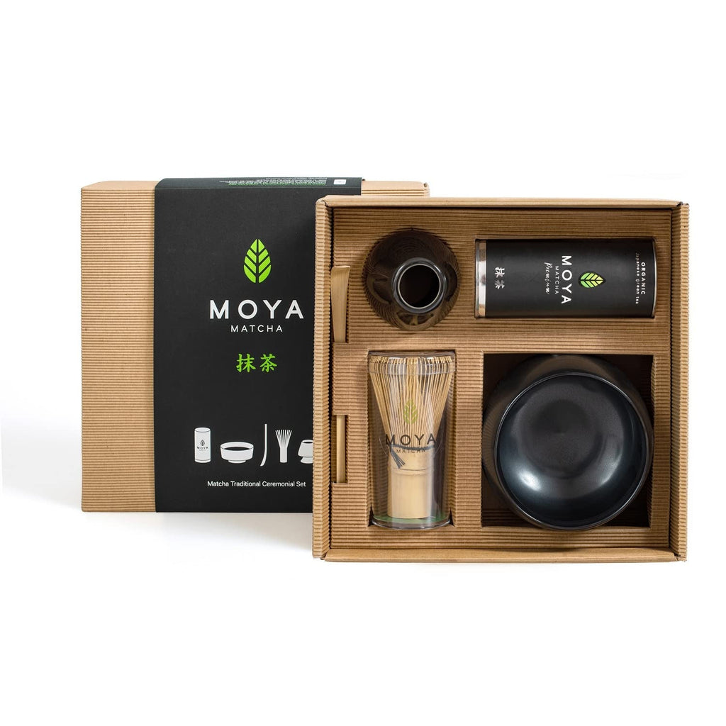 Set de ceai Moya Matcha Pudră verde organică | BIO 30G Clasa tradițională (II) | Ambalaj + bol Matcha + bătător de bambus | Set pentru prepararea Matcha