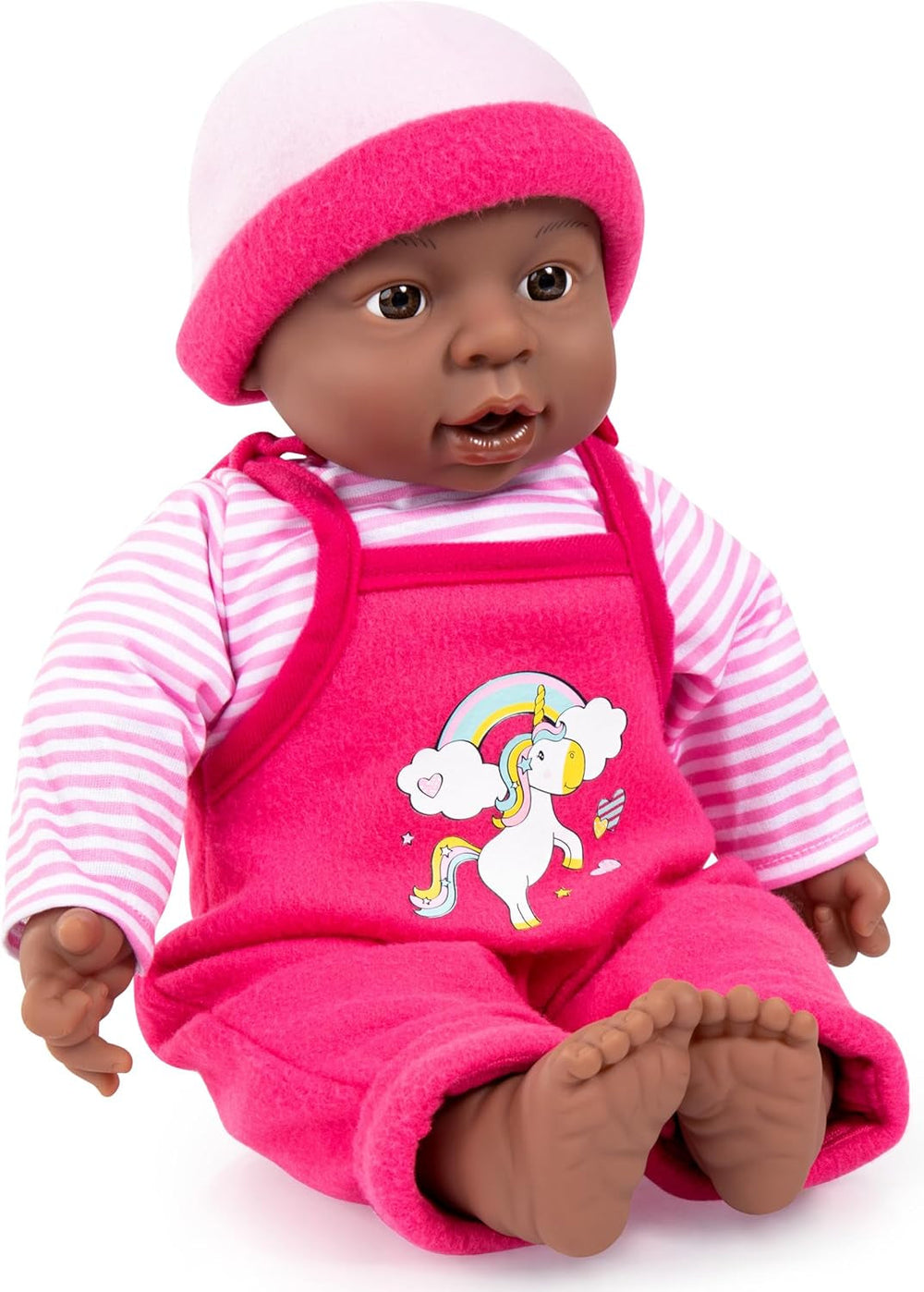 Bayer Design 94001AI Funktionspuppe, Babypuppe interaktiv, sprechend, weicher Körper, 40 cm, dunkelhäutig, Rosa